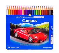 Campus - Lápices de Colores Acuarelables, Caja Metálica de 24 Colores de Madera con Mina Acuarelable para Dibujar y Pintar en Seco y Mojado, Lápices de Acuarela Triangulares (Pack de 24)