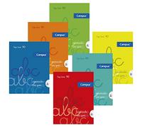 Campus - Libretas A5+ Cuadrícula Pauta 4x4mm, Tapa Polipropileno, 48 hojas, Pack de 6 blocs perfectos para uso escolar, aprender a escribir y hogar, Colores Surtidos (6 unidades)