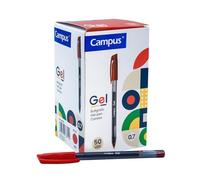 Campus - Pack de 50 Bolígrafos de Gel, Bolígrafos Gel con Trazo de 0,7 mm, Tinta de Gel, Bolígrafo con Capucha para Oficina y Material Escolar (Rojo)