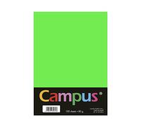Campus - Papel A4 de Colores 100 Unidades, 80g/m², 210 x 297 mm. Papeles Con Tacto Suave Para Encuadernación, Oficina, Dibujo y Manualidades. Verde Neón