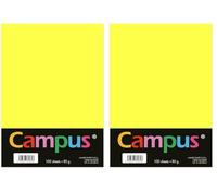 Campus - Papel de Colores A4 100 Unidades, 80g/m², 210 x 297 mm. Papeles A4 de colores con tacto suave, perfectas para encuadernación, oficina, dibujo y manualidades. Color Amarillo Limón