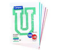 Campus - Recambio Hojas Cuadriculadas A4 para Archivador de 4 Anillas, 120 Hojas de 90g Cuadriculadas A4 Perforadas con Bandas de Colores, Para Carpesano, Carpeta y Archivador (5 Colores Pastel)