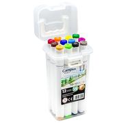 Campus - Rotuladores Doble Punta Topicolor, Marcadores con Punta Biselada 6mm y Redonda 1mm, Pack de Rotuladores Lavables Escolares de Colores, Incluye Estuche con Asa (12 Colores)