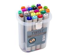 Campus - Rotuladores Doble Punta Twist, Marcadores de Alcohol con Punta Redonda 2mm y Biselada 5mm, Permanentes para Todas Superficies, Incluye Maletín con Asa (24 Colores)