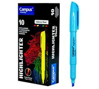 Campus - Subrayadores Fluorescentes, Lápiz marcador con Punta Biselada, Pack de 10 Highlighter Pen de Base al Agua, Rotuladores Resaltadores de Color Neón (Azul)
