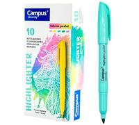 Campus - Subrayadores Pastel, Lápiz marcador con Punta Biselada, Pack de 10 Highlighter Pen de Base al Agua, Rotuladores Resaltadores de Color Pastel (Azul)