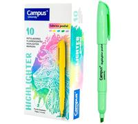 Campus - Subrayadores Pastel, Lápiz marcador con Punta Biselada, Pack de 10 Highlighter Pen de Base al Agua, Rotuladores Resaltadores de Color Pastel (Verde)