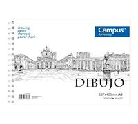 Campus University - Bloc de Dibujo A3 Cuaderno de Bocetos con Espiral 30 Hojas 160 gramos en Blanco para Carboncillo, Lápiz, Ceras o Pastel