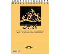 Campus University - Bloc de Dibujo Sketch A3 Cuaderno de Bocetos con Espiral 100 Hojas 100 gramos en Blanco para Carboncillo, Lápiz, Ceras, Pastel, Esbozos