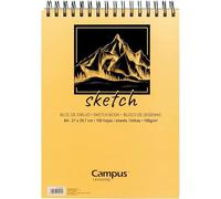 Campus University - Bloc de Dibujo Sketch A4 Cuaderno de Bocetos con Espiral 100 Hojas 100 gramos en Blanco para Carboncillo, Lápiz, Ceras, Pastel, Esbozos