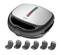 Camry cr3057 sandwichera 6 en 1 gofrera grill-plancha, galletas, bandejas intercambiables antiadherentes, 1200, acero inoxidable / negro