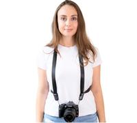 Camstrap - Correa para cámara y prismáticos manos libres ultraligera y ajustable, sistema de fijación rápida con conectores, protección óptima del cuello y la espalda, universalmente adaptable, Negro