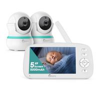 CAMSTRO - Babyphone 2 cámaras, 5" BabyPhone 360° Zoom 4X Visión Nocturna Audio Bidireccional, 5000mAh Batería, recordatorio de alimentación, cunas, detección de llanto VOX sin WiFi, detección de