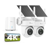 CAMSTRO Kit Cámara de Seguridad 4K Exterior, 360° Panorámica, 2 Cámaras Inalámbricas con Base Segura 64GB, WiFi 2.4G/5G, IA Multi-Cámara, Visión Nocturna en Color, Sin Cuotas, IP66