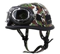 Camuflaje Casco Moto, Retro Cascos Motocicleta Media Abierto Helmet con Gafas de Piloto, Casco Abierto Protección para Scooter Bicicleta para Hombre Mujer, Homologado ECE