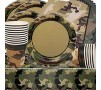Camuflaje Decoración de Cumpleaños, Doyomtoy Camo, Vajilla de Fiesta de Cumpleaños, Tazas, Servilletas de Cumpleaños para Niños Camuflaje Verde Caza Fiesta 16 Invitados