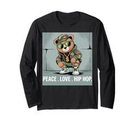 Camuflaje Rapero Oso de Peluche Camo 80s Old School Hip Hop Manga Larga