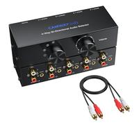 CAMWAY 1x4/4x1 Conmutador de Audio Bidireccional (RCA y 3.5mm) con Control de Volumen e Interruptor Off, Conmutador Estéreo R/L, para Altavoces, Auriculares, Amplificadores, Reproductores de CD