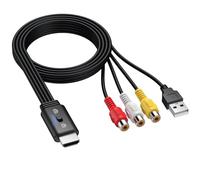 CAMWAY Adaptador RCA a HDMI con Switch 16:9/4:3, 1080P Convertidor AV a HDMI CVBS Compuesto con 60CM Cable RCA Hembra Integrado,Cable Todo en Uno, Compatible con PAL NTSC para Wii PS1 PS2 N64 DVD VCR