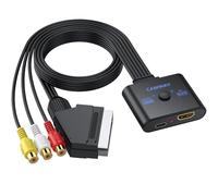 CAMWAY Adaptador RCA y Scart a HDMI con Switch 16:9/4:3, 1080P Convertidor AV/Scart a HDMI con Cable HDMI 50CM, Plug&Play, Compatible con PAL/NTSC para Wii PS1 PS2 N64 Xbox DVD VCR VHS