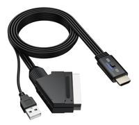 CAMWAY Adaptador SCART a HDMI con Switch 16:9/4:3, 1080P Convertidor Euroconector a HDMI con 150CM Cable SCART Macho Integrado, Diseño de Cable Todo en Uno, Compatible con PAL NTSC para DVD VCR VHS