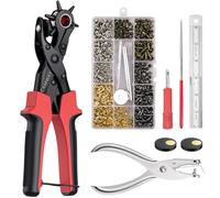 CAMWAY Alicate Sacabocados para Cinturones y Punzones 6 Tamaños de Agujero Perforadora de Piel y Cinturón, 240 Remaches de Piel para Correas Collares de Perro, Zapatos, Tela, Papel