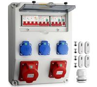 CAMWAY Distribuidor de Corriente para Construcción de pared con LS+FI, 3 Enchufes Schuko 230 V+1 Enchufe CEE 16 1 Enchufe CEE 32A, IP66 Impermeable,ABS Ignífugo para Interiores,Exteriores,Talleres