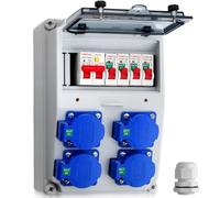 CAMWAY Distribuidor de Corriente para Construcción de pared con LS+FI IP66 | 4 Enchufes Schuko 230 V, IP66 Impermeable, Carcasa ABS Ignífugo para Interiores, Exteriores, Talleres y Fábricas