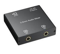 CAMWAY Mezclador de Audio Estéreo Activo de 2 Canales 3.5mm, Mini Mezclador Estéreo con cable 3.5 mm, Circuito de Amplificación Activa Integrado, para PC Celular Tableta MP3 Echo Dot Auriculares