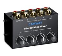 CAMWAY Mezclador de Audio Estéreo Pasivo de 4 Canales RCA, Mini Mezclador Estéreo con 4 Controles de Volumen Independientes, Conectores dorados, para PC Xbox PS4 TV CD DVD Tocadiscos DJ y Home Studio