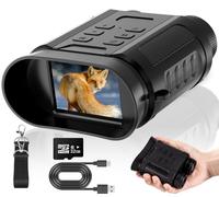 CamZeste Binoculares Visión Nocturna 4K 48MP,Visión Infrarroja de 7 Niveles Alcance Visible 300M with Zoom Digital 8X, con 2,4" TFT LCD,Tarjeta de 32GB,Recargable 2500mAh para Acampar, Cazar, observar