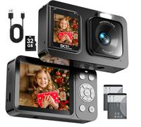 CamZeste Cámara Digital 5K Cámara de Fotos 80MP Camara Fotos Digital Cámara Digital Compacta con Zoom Digital 18X, Dos Pantallas, Autofocus, Tarjeta de 32G, 2 Batería para niños, Adolescentes, Negro