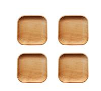 CAN_Deal 4X Plato De Madera Cuadrado Comida para El Desayuno Merienda Bandejas para Servir Bandeja De Ensalada Bandeja