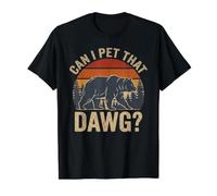 Can I Pet That Dawg Funny Bear Retro Sunset Vintage Juego de Palabras Camiseta gráfica económica, Hombre, Negro, M