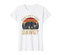 Can I Pet That Dawg Funny Bear Retro Sunset Vintage Juego de Palabras Camiseta gráfica económica, Mujer, Blanco, XL