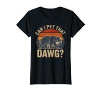 Can I Pet That Dawg Funny Bear Retro Sunset Vintage Juego de Palabras Camiseta gráfica económica, Mujer, Negro, L