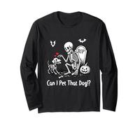 Can I Pet That Dog Funny Halloween Dog Skeleton Puppy Manga Larga