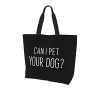 Can I Pet Your Dog Bolso de lona ligero para mujer, bolsa de compras reutilizable, color negro