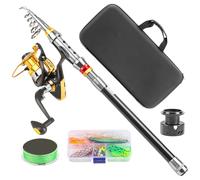 Caña de Pesca y Carrete Combo | Kit de Pesca Telescópica | Accesorios de Pesca para Perca Trucha Viaje Camping Surf Río Lago