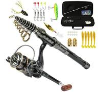 Caña de Pescar Caña de Pescar telescópica 1,5 M-2,4 M, Carrete Giratorio y señuelos sedal, Bolsa portadora Pesca, Juego for Viajes, Agua Salada Dulce(1.8m Rod 2000 Reel)