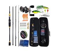 CañA de Pescar,CañA Pescar Baitcsting de Rod Kit completo 4 Sección M Power varilla de fibra de carbono y bastidor carrete de la pesca Conjunto 100M Línea señuelos ganchos Combo(2.1m and left hand)
