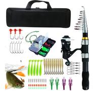 Caña de Pescar combinada - Kit de portátil con caña de y Carrete, maletín Compacto para Viajes | Caña de Pescar para Adultos para en Agua Salada y Agua Dulce, Accesorios de