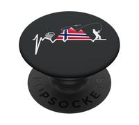 Caña de Pescar de Viaje, Pesca Noruega, Camping, Cerveza y Pesca. PopSockets PopGrip Adhesivo