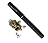 Caña de Pescar Mini caña de Pescar telescópica Bolsillo portátil, Plegable con Forma bolígrafo y Rueda Carrete(Black)