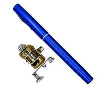Caña de Pescar Mini caña de Pescar telescópica Bolsillo portátil, Plegable con Forma bolígrafo y Rueda Carrete(Blue)