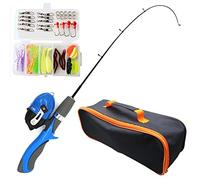 Caña de Pescar para niños 50 unids/Set Kit Combinado de caña y Carrete telescópico portátil con Ganchos de Carrete Giratorio de Cebo para niños Principiantes Azul