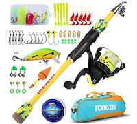 Caña de pescar para Niños Sougayilang, Caña de pescar telescópica Portátil y Combo de Carrete, con señuelos de Bolsa de pesca de carrete para niñas y niños