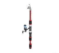 Caña de pescar telescópica con carrete para equipo combinado, poste de fibra de carbono ligero, kit portátil para diferentes métodos de pesca y uso al aire libre (juego rojo)