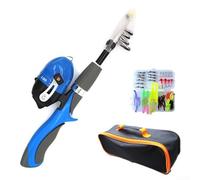 Caña de pescar telescópica con mosca y carrete para juego combinado con señuelos y bolsa de almacenamiento, anillo guía de cerámica retráctil, mango ergonómico, construcción de nailon y metal