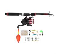 Caña de pescar telescópica portátil y carrete para combo con caja de aparejos, kit de iniciación de pesca al aire libre ligero de 372 g para principiantes, suave y sensible (juego de caña roja)